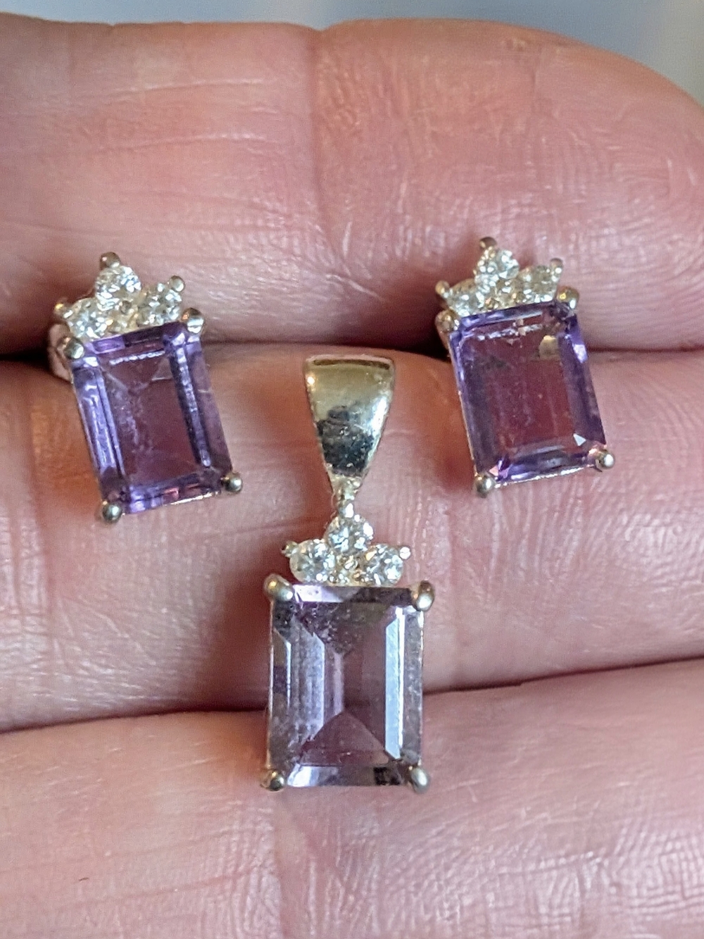 Sterling Silver Purple Amethyst Pendant & Stud Earring Set